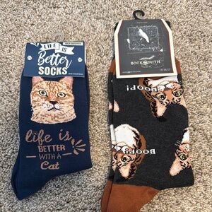 Cat Design Socks - Black and Brown